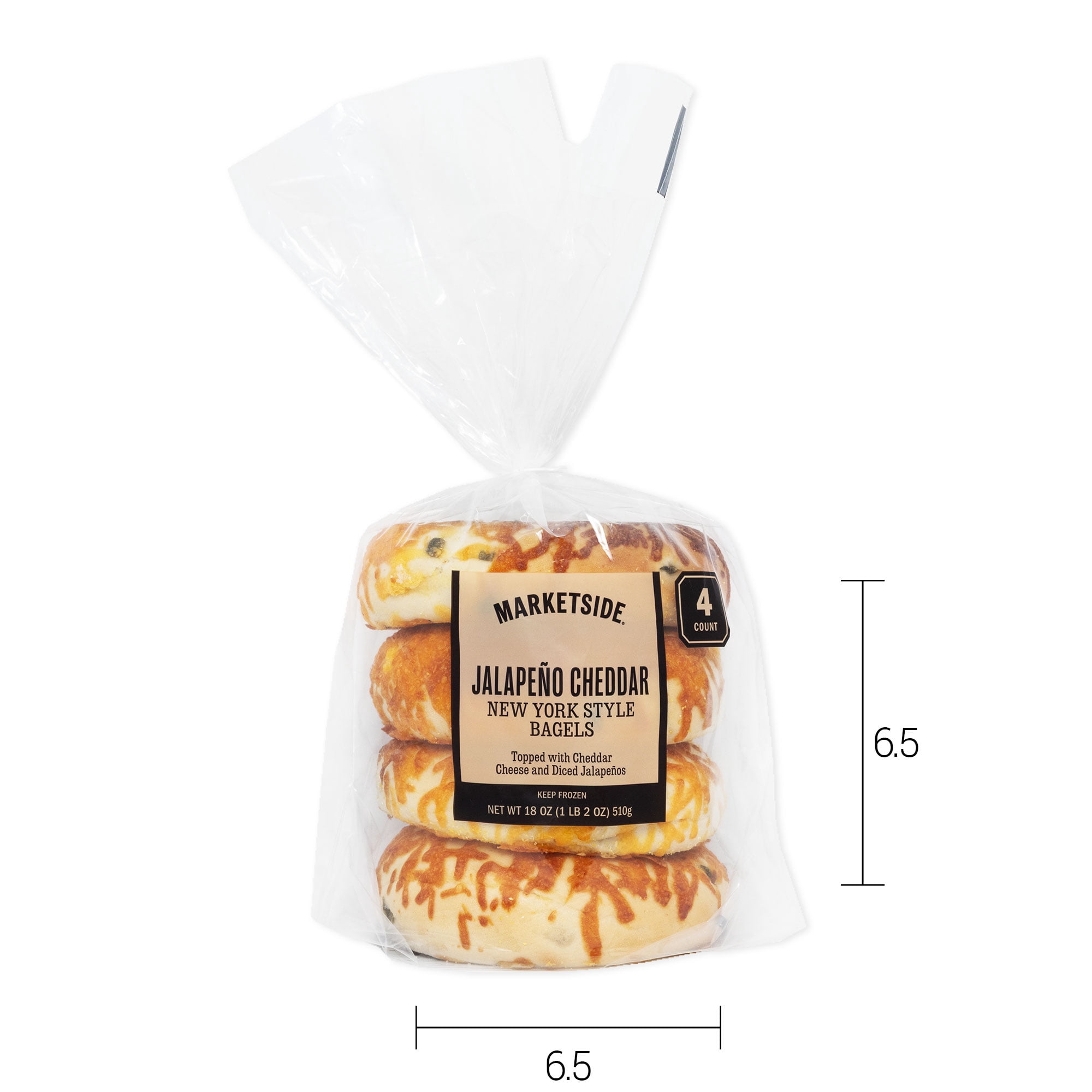 Marketside Fresh Jalapeno Cheddar Bagels, Wheat and Barley Flour, Shelf-Stable, 18 oz, 4 Count