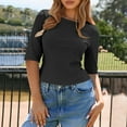 thumbnail image 4 of Coorders No Boundaries Womens Crewneck Crop Basic Tops, Ribbed Knit Slim Fit T Shirts, Half Sleeve 2025 Summer Trendy Y2k Tee,Black,Size XL, 4 of 9