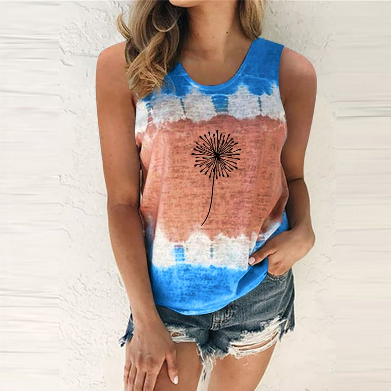 EHQJNJ Camisole Tops for Women Built in Bra Long Womens Casual Fashion  Round Neck Tie Dye Tank Printing Sleeveless Vest T Shirt Blouse Tops Womens  Camisoles with Built in Bra Cotton 