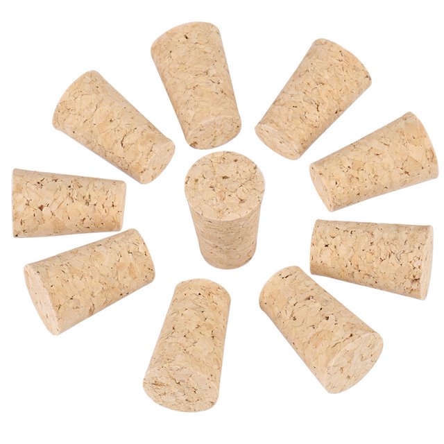 Corcho natural, 10 unidades de tapón de botella de vino cónico de corcho natural, rendimiento probado