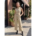 thumbnail image 3 of INSPIRE CHIC Women's Cotton Sleeveless Jumpsuit Button Front Wide Leg Romper with Tie Waist & Pockets Casual Workwear Overalls XS Khaki, 3 of 8