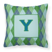 Carolines Treasures CJ1020-YPW1414 Initial Y Monogram - Blue Argoyle Decorative Canvas Fabric Pillow CJ1020 14Hx14W