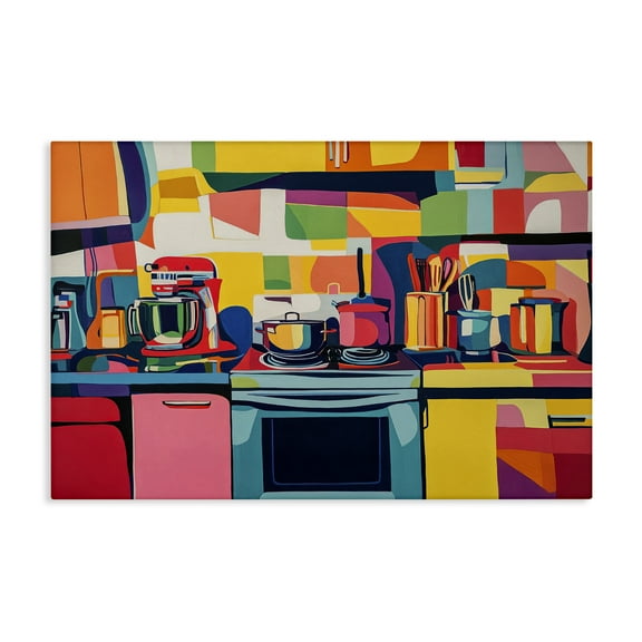 Stupell Industries Whimsical Hued Kitchen Furniture Painting Wrapped Canvas Art Print Wall Art, 24 x 16