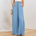 thumbnail image 2 of Womens Flowy Wide Leg Palazzo Pants High Waisted Drawstring Lounge Pant Smocked Pleated Loose Fit Casual Pockets Trousers, 2 of 7