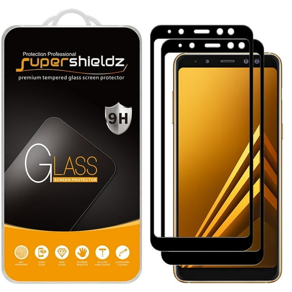 (2-Pack) Supershieldz Designed for Samsung Galaxy A8 (2018) [Full Screen Coverage] Tempered Glass Screen Protector, Anti-Scratch, Bubble Free (Black Frame)