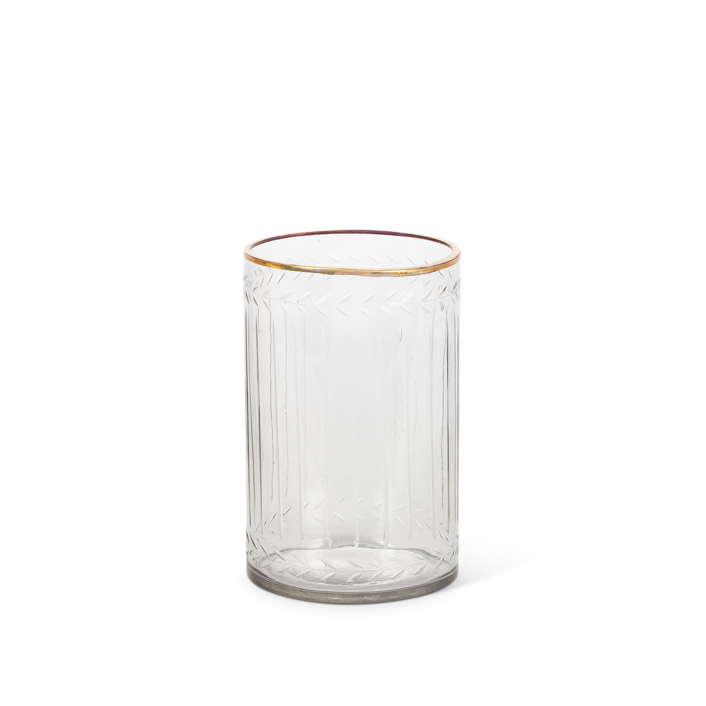CLEAR  Glass Votive Holder WITH GOLD ETCHING 