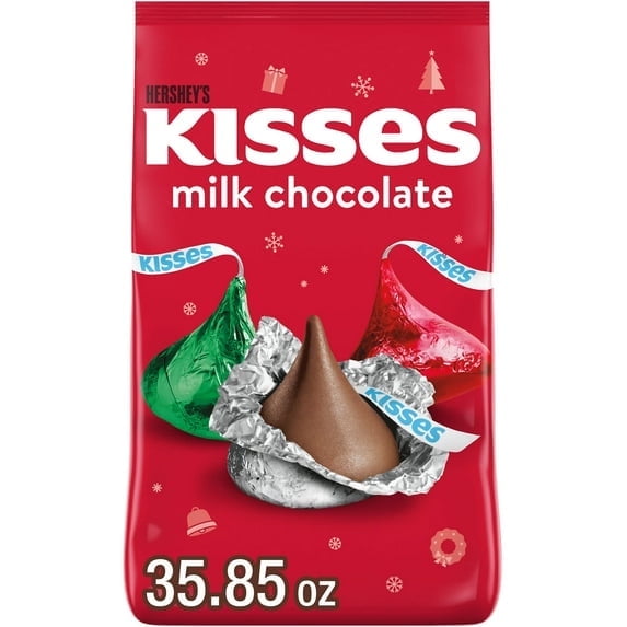 Hershey's Kisses Milk Chocolate Christmas Candy, Bulk Bag 35.85 oz