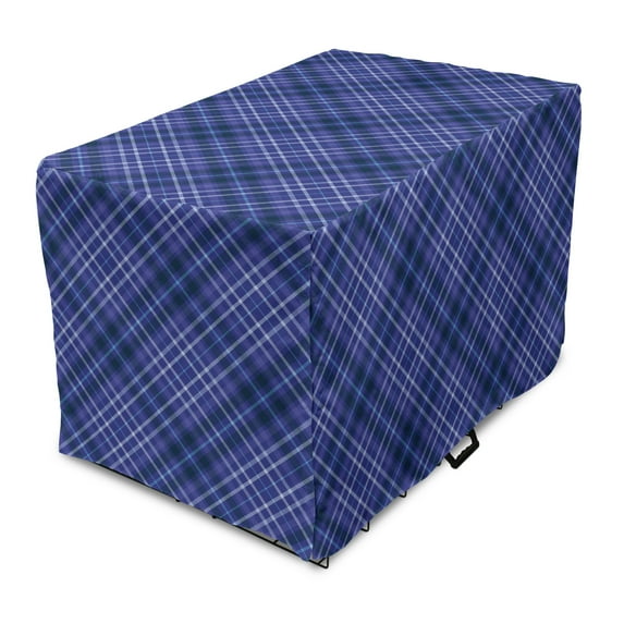 Geometrical Dog Crate Cover, Plaid Pattern in Blue Tones Monochrome, Easy to Use Pet Kennel Cover Small Dogs Puppies Kittens, 7 Sizes, Indigo Violet Blue, by Ambesonne