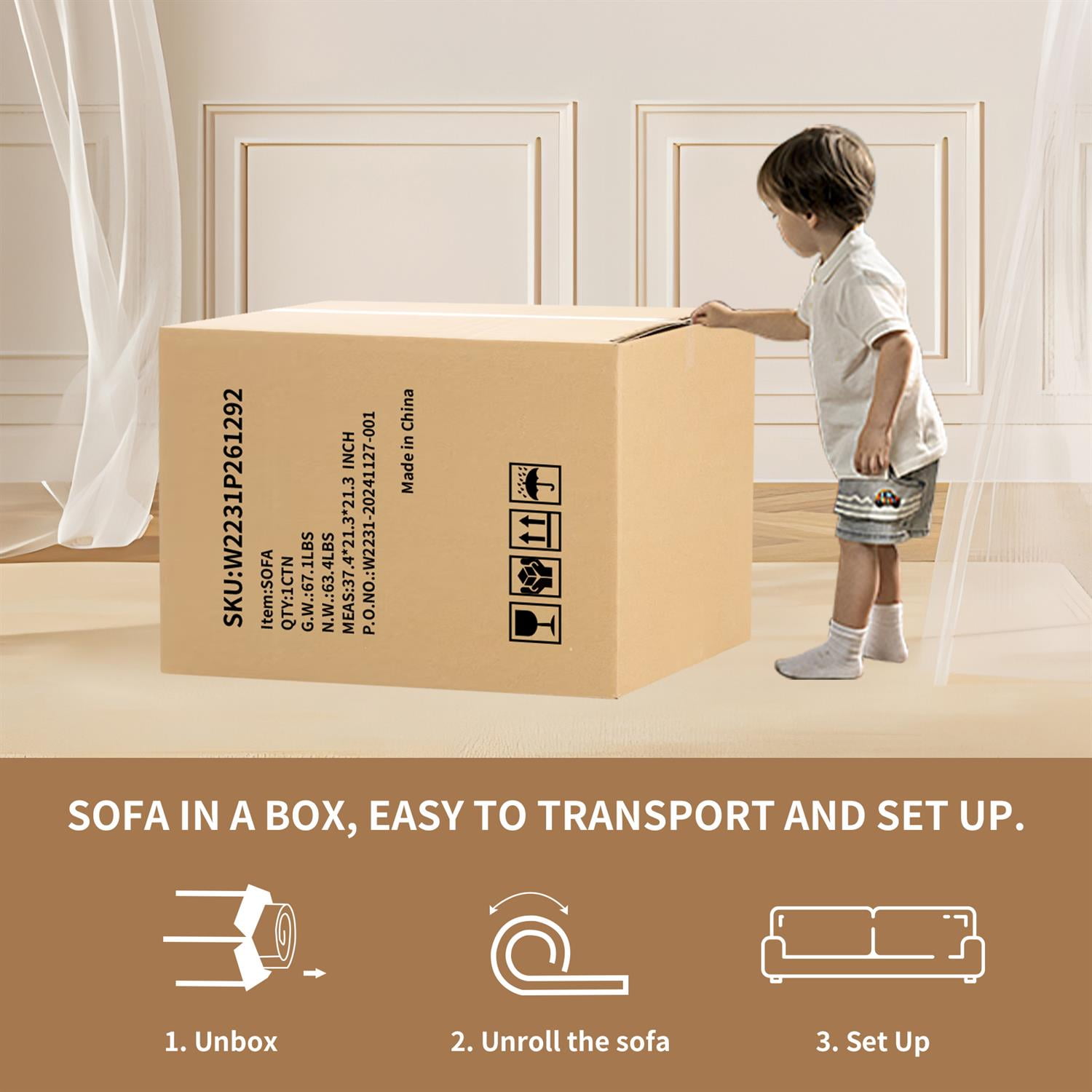 Demi Bonn 65" Compact Curved Loveseat Sofa with Chenille Fabric, Full Compression Sponge for Small Spaces, Supports up to 300 lbs, No Assembly Needed, Blue