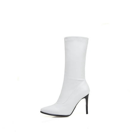 Boots for Women Clearance Deals! Verugu Fall Thigh High Heel Boots Women s Knee-High Boots Women Retro Flat Bottom Shoes Casual Boots Plus Size Slip On Double Zipper Shoes White 43