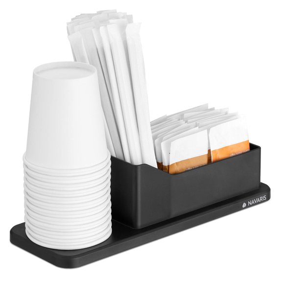 Navaris Organisateur de Petite Station de Café - Thé et Café condiment Porte-Fournitures avec Stockage Tasse Empilable - pour Salle de Pause Cuisine Ou Bureau - Noir