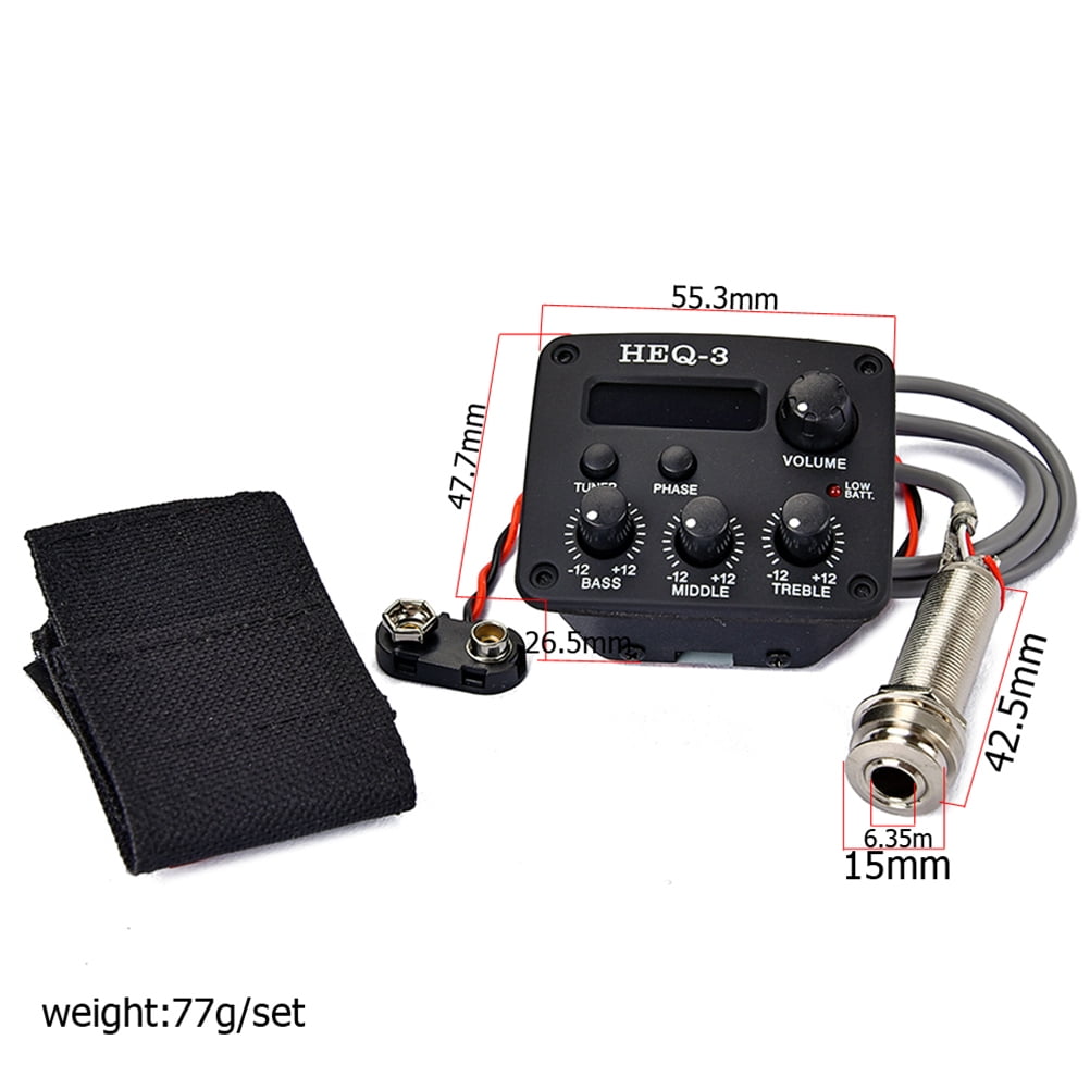OUNONA Acoustic Guitar Preamp 3 Bands EQ Equalizer Pickup Amplifier Guitarra Preamp Piezo Pickup with LCD Tuner Guitar Parts Accessories (Black)