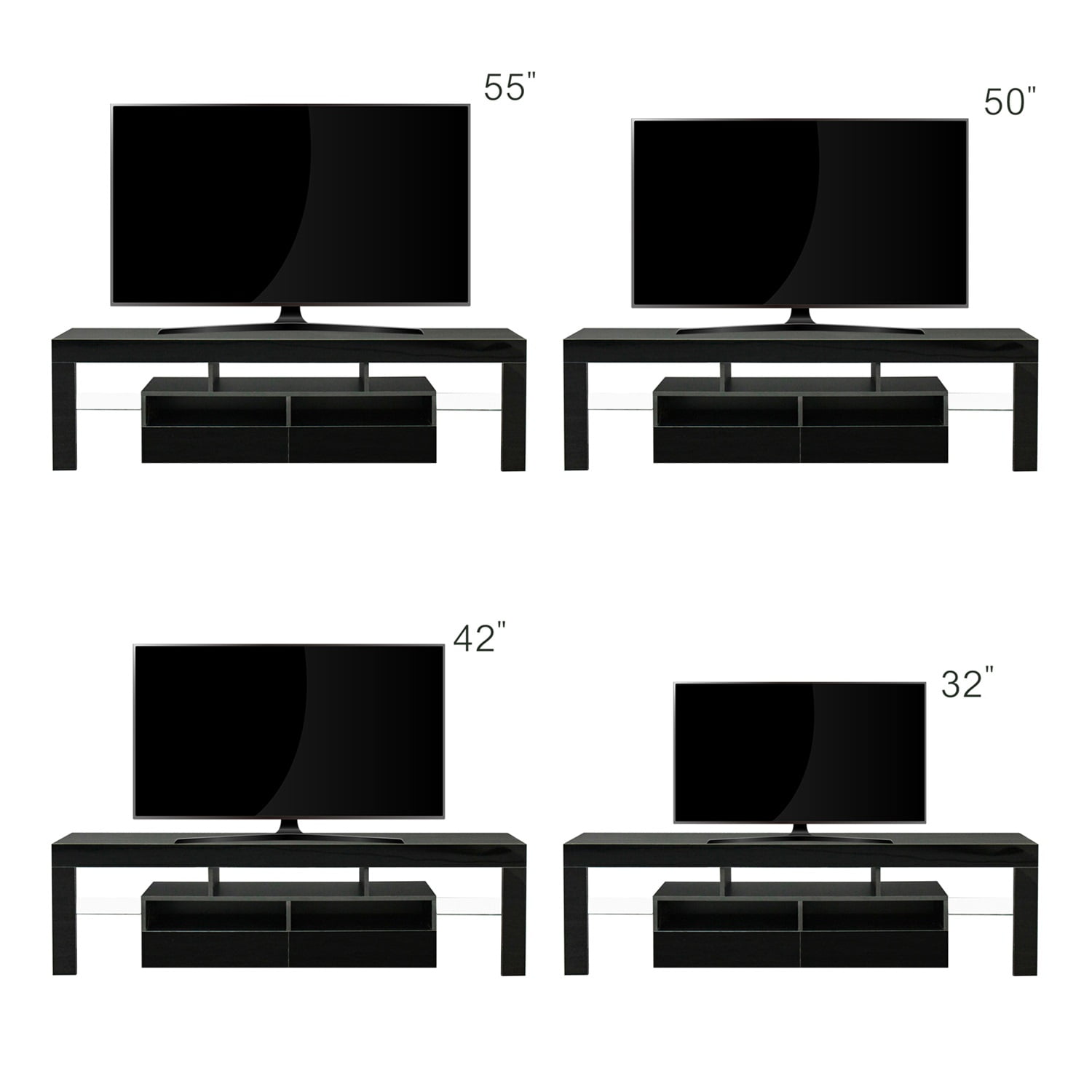 Kadyn LED Light TV Stand with Remote, Living Room Entertainment Center TV Stand with 2 Drawers & 2 Open Shelves, Particle Board TV Stand Cabinet with 20-color RGB LED lights, Black Kadyn LED Light TV Stand with Remote, Living Room Entertainment Center TV Stand with 2 Drawers & 2 Open Shelves, Particle Board TV Stand Cabinet with 20-color RGB LED lights, Black