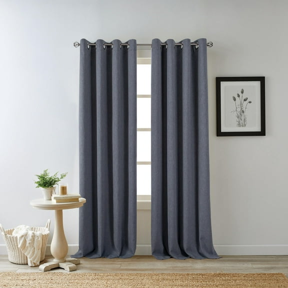 Eclipse Hadley 100% Blackout Curtain Panel, Linen Blend Grommet Window Curtain, 1 Panel, 50 In Wide x 63 In Long, Indigo