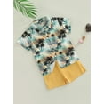 thumbnail image 3 of Toddler Kid Boys 2 Pcs Outfits Suits, Lapel Buttons Printed Short Sleeve Shirts with Solid Color Short Pants, 3 of 9