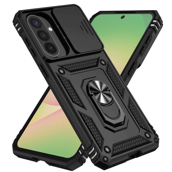 TECH CIRCLE for Samsung Galaxy A37 5G / Galaxy A36 5G Case, Shockproof TPU PC Protective Phone Case Ring Holder Kickstand Sliding Camera Protection Cover,Black