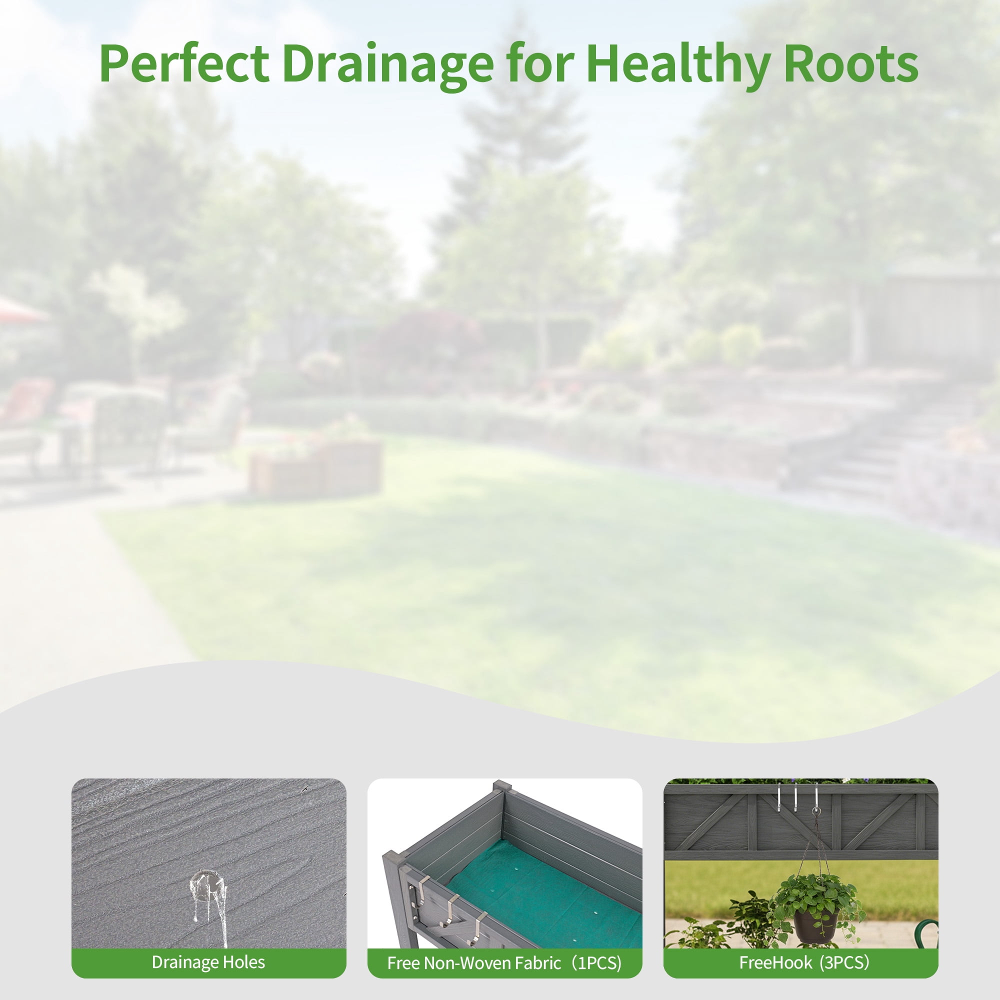 AwayHome 72"L x 17.3"W x 28.7"H 2-Tier Gray Outdoor Elevated Raised Garden Bed with Legs&Handle