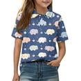 thumbnail image 2 of Girls Polo Shirt Short Sleeve Henley Cute Cartoon Animal Print School Uniform Button Closure Active Comfy T Shirts, 150, 2 of 5