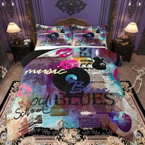 Feelyou Old School Teens Full Size Comforter Sets, Chic Street Graffiti Bedding Comforter Set, Hiphop Album Music Reversible Bedding Sets, Ultra Soft Bedroom Decor, 3-Piece