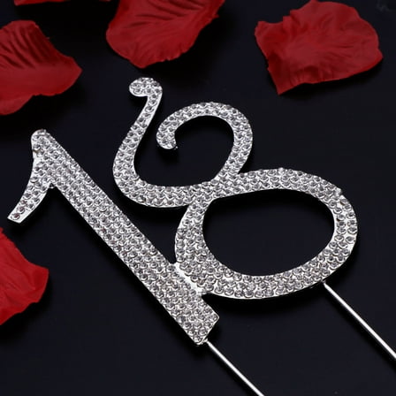 Worgeous Elegant Silver Alloy Cake Topper with Rhinestones for Birthday Party or Anniversary Decor 18th Size