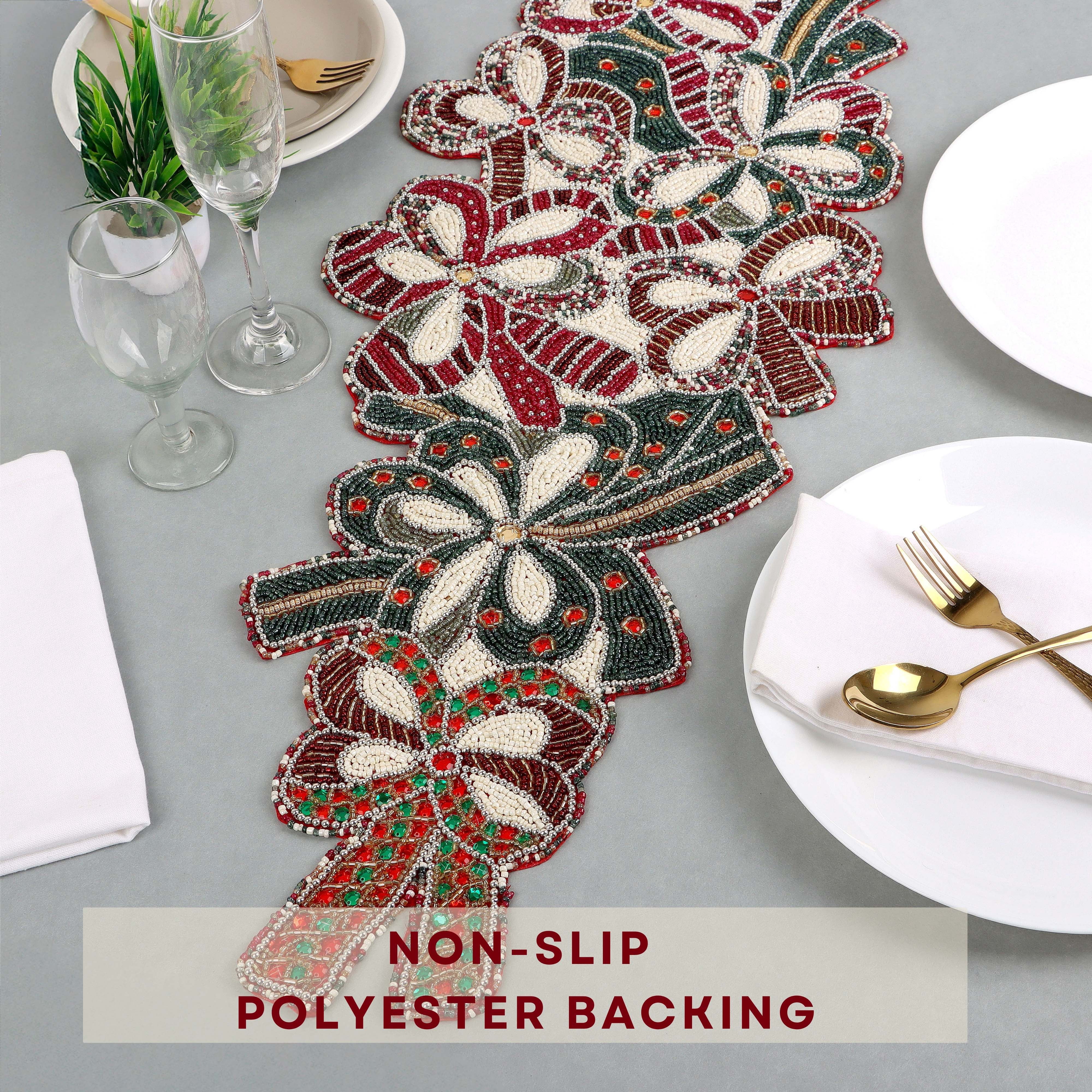 Handmade Glass Beaded Table Runner - Classic Decorative Accent for Everyday Dining (Maroon Green)