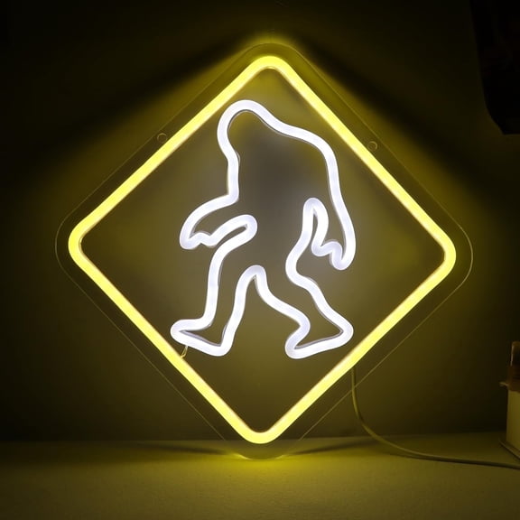 Bigfoot Warning Neon Sign LED Yellow White Light USB Powered Wall Decor Lamp for Gaming Room Creative Space