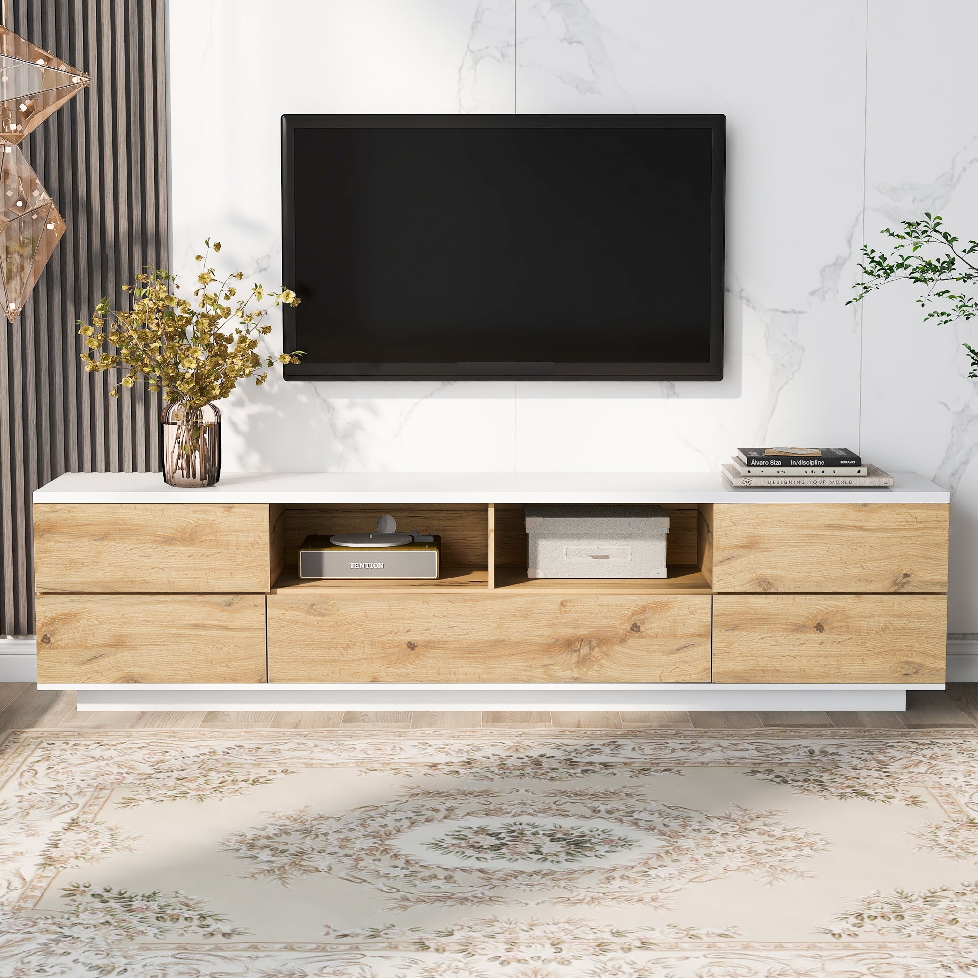 Euroco Modern TV Stand for TVs Up to 80” – Media Console with Concealed Storage, Door Rebound System, and Sleek Minimalist Design