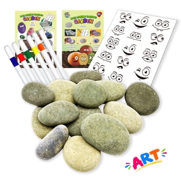 DIY Rock Painting Kit for Kids Ages 5  –– 4 Ready-to-Paint Garden Stones, Non-Toxic Paints – Fun Veggie Face Craft Gift for Boys & Girls