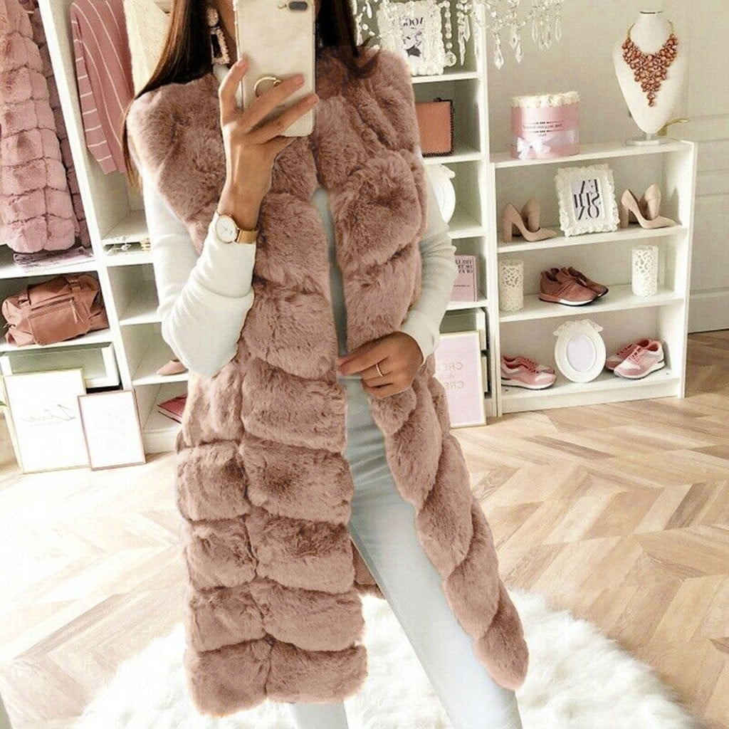Femmes Gilet Long en Fausse Fourrure Gilet Sans Manches Veste Chaude Manteau Outwear Walmart