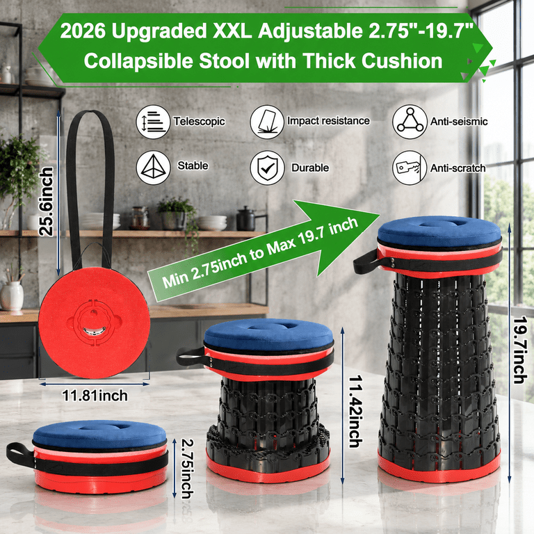 Red XXL Collapsible Camping Stool with Thick Cushion, 19.7"H ...