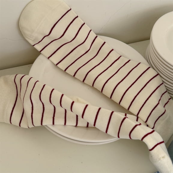 Zhuge 3 Pairs Retro Style Striped Socks, Cute Athletic Crew socks for Women，White