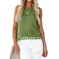 thumbnail image 1 of Tops de ganchillo de verano para mujer, camisa sin mangas con escote calado, blusa para mujer, dobladillo con flecos, chaleco tejido informal, Top verde S, 1 of 6