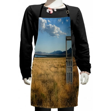 

Antique Kids Apron Old Door Standing Alone in Field with Mountains Summer Sky Surreal Boys Girls Apron Bib with Adjustable Ties for Cooking Baking Painting Earth Yellow Coconut by Ambesonne