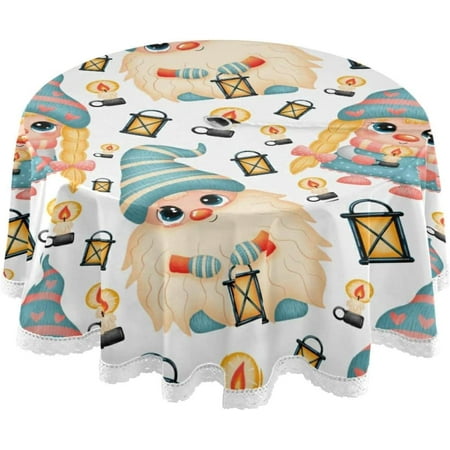 

GZHJMY Cute Cartoon Christmas Gnomes Round Tablecloth 60In Waterproof Round Table Cloths with Umbrella Hole and Zipper Party Patio Table Covers for Outdoor Backyard /BBQ/Picnic