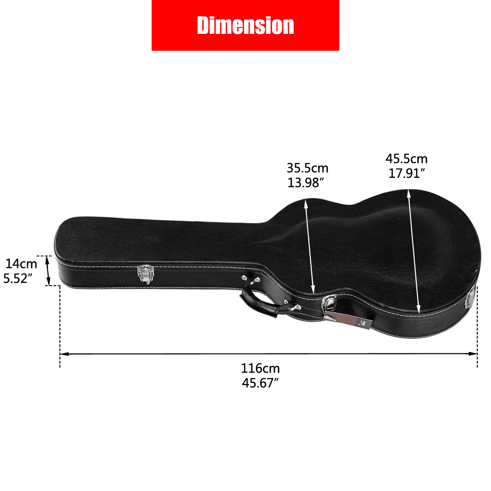 Tcbosik Electric Guitar Hard Case for 335 Style Semi-Hollow & Hollowbody, Lockable PU Leather Hard Shell, Black