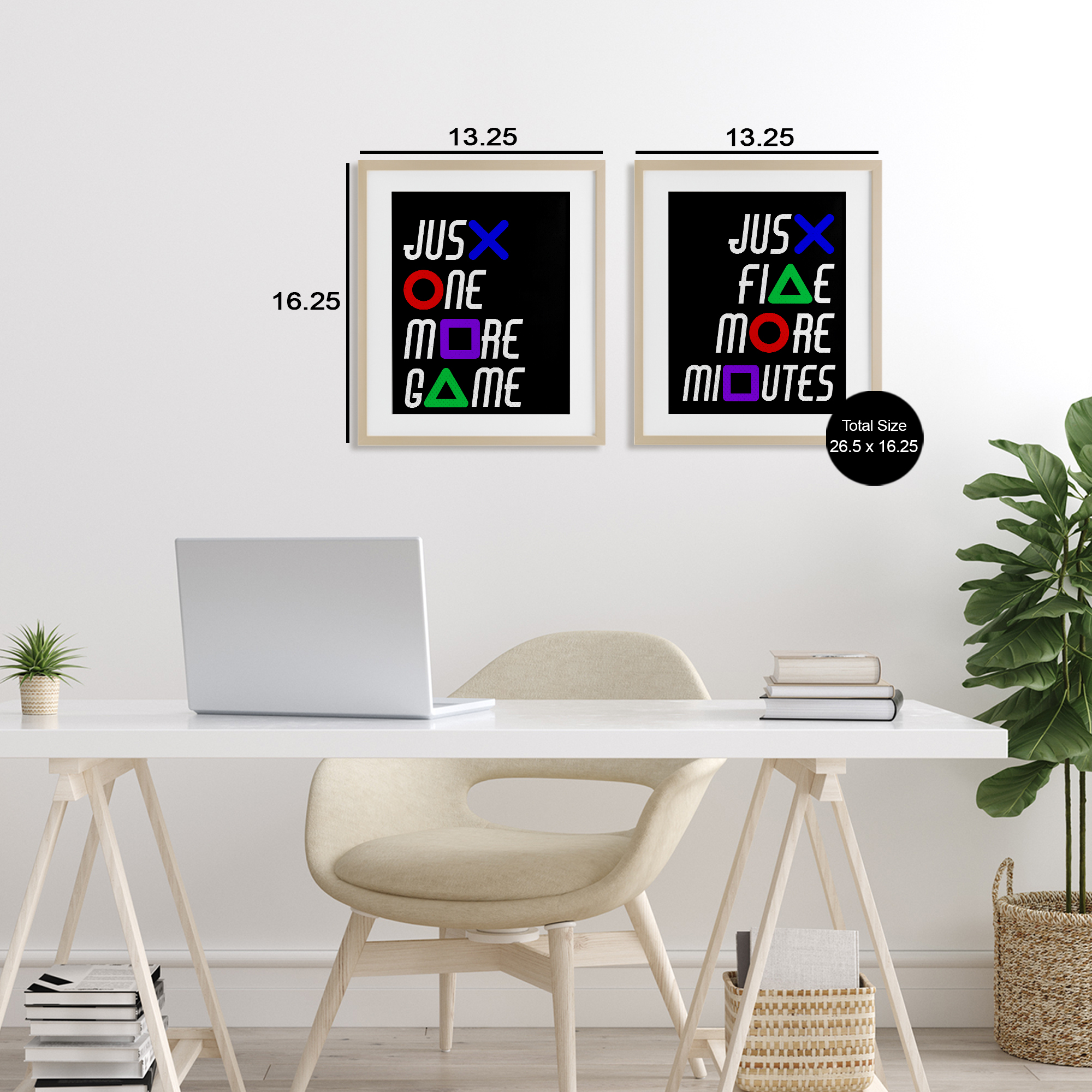 Gamer Button Symbols Phrases 2 Piece Birch Framed Print Under Glass Set, design by Kim Allen