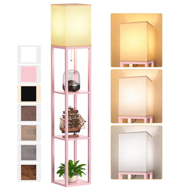 Lámpara de pie PARTPHONER de 160 cm, rosa, LED 3 CCT con estantes
