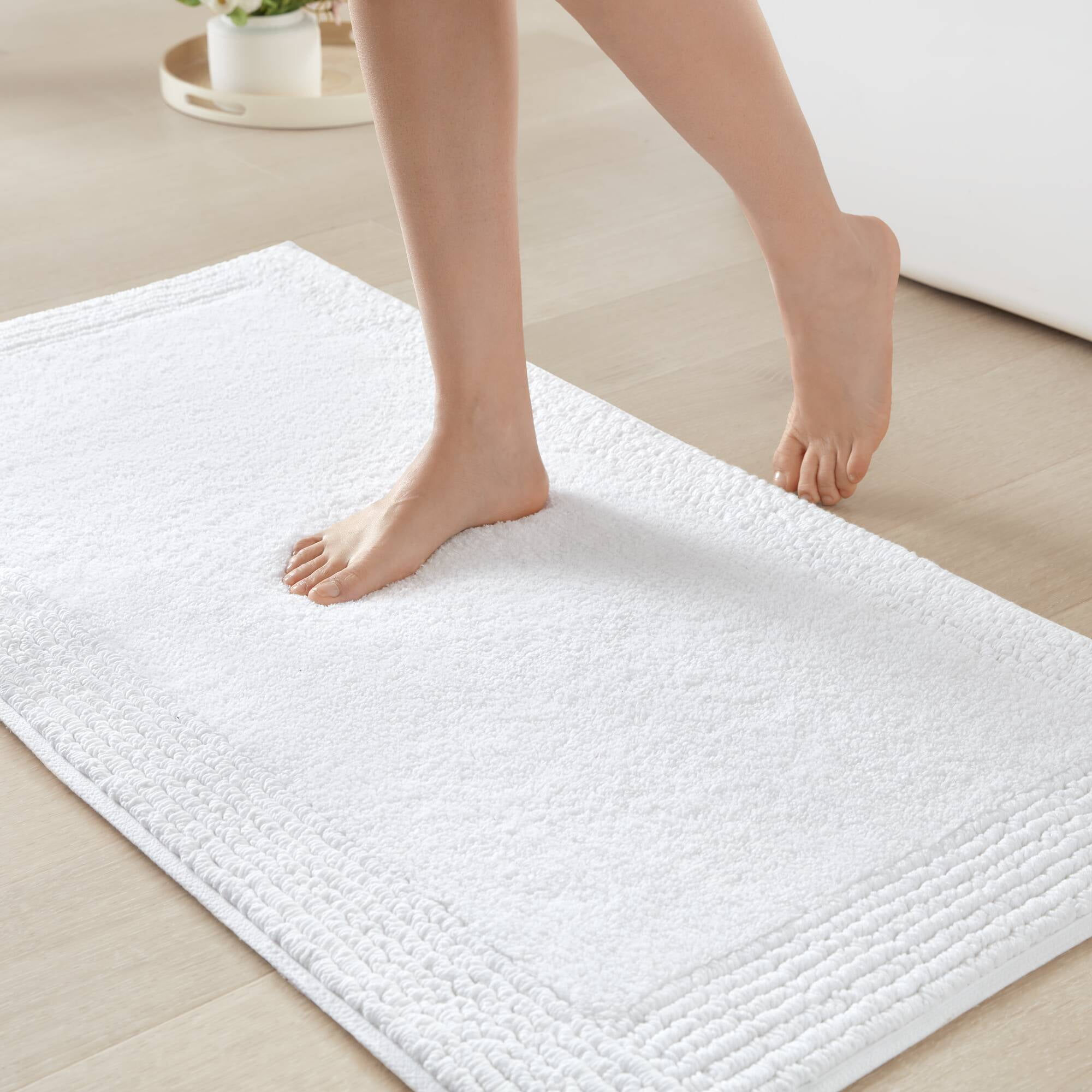 100% Cotton Tufted 3000 GSM Reversible Bath Rug 24x60" White Ultra Plush Dense Machine Washable Long Bathroom Rug Runner