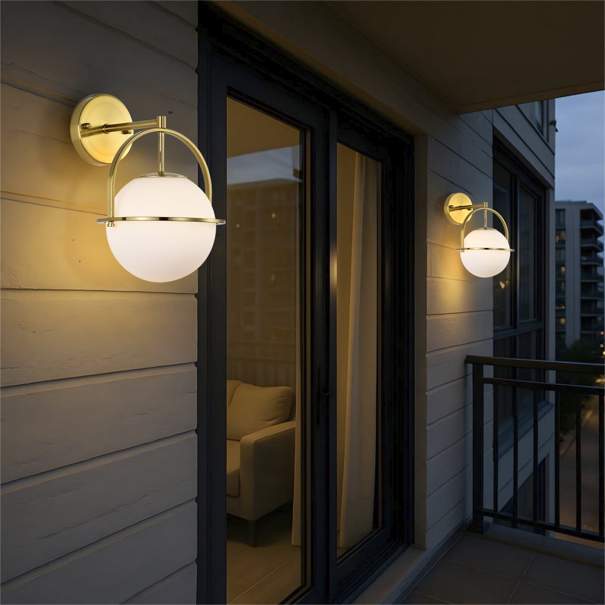 ASHOP Gold Wall Sconce Set of 2 Globe Glass Light Fixtures Mid-Century Modern Lamp with Frosted Shade