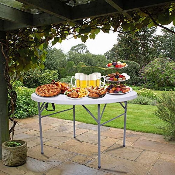 Savins 48inch Round Folding Table Outdoor Folding Utility Table White