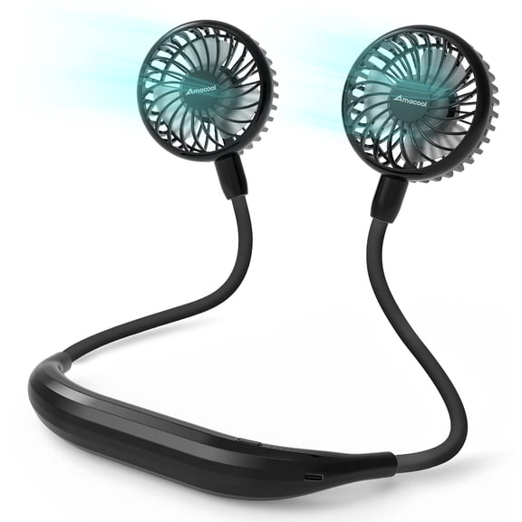 USB Rechargeable Neckband Fan Portable Hands-Free Personal Fan for Summer Outdoor Activities Sports Travel Home Office Hot Flashes Black