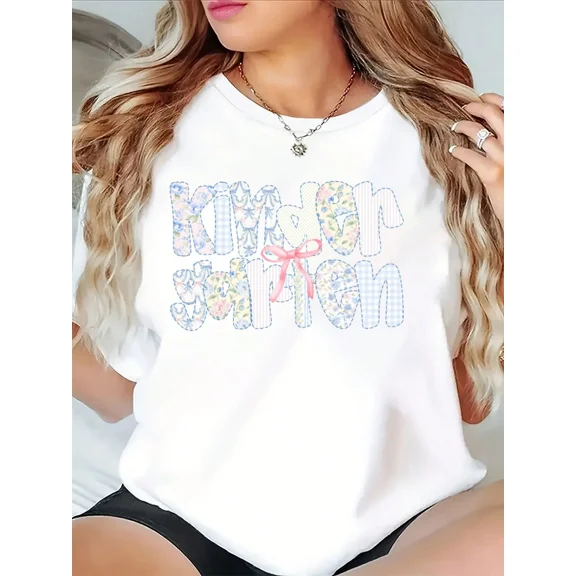 Women's T-Shirt Kinder Fashion Graphic Tee Casual Daily Wear 220g