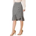 thumbnail image 1 of INSPIRE CHIC Women's Plaid Button Closure Elastic Waist Back Ruffle Fishtail Skirt S Black White, 1 of 6