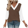 thumbnail image 1 of VSSSJ Tunique Décontractée Col en V 3/4 pour Femmes, Coupe Ample, Mode Confortable, T-Shirt d'Été Marron S, 1 of 7