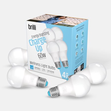 Brilli Charge Up LED Circadian Wellness Light Bulb  8 Watts (60W Equivalent) A19 E26 Base  Dimmable  Cool White  4-Pack
