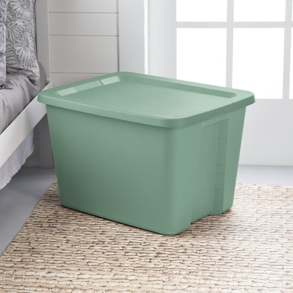 Large Storage Bin, 18 Gallon Durable Plastic Storage Tote with Snap-On Lid, Light Green,
