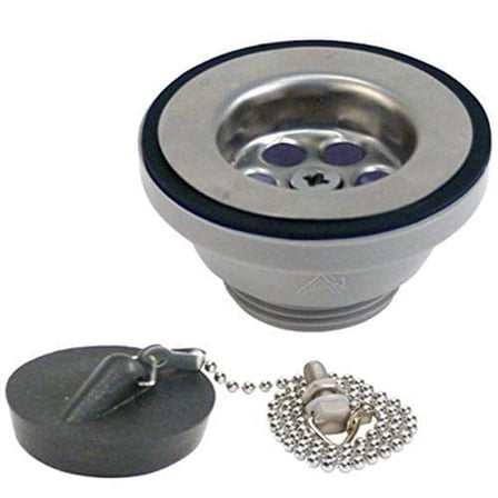 1 1/2" Straight Drain, Low Profile, 1 1/4" M Thread w/ Chain Ambassador Marine S01-0104-BP-R