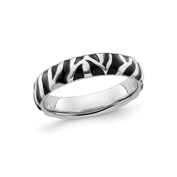 Gem & Harmony Sterling Silver Polished Black Enameled Animal Print Band Ring for Women