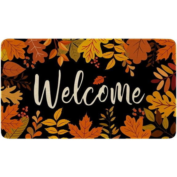 Fall Door Mat,Fall Maple Leaf Welcome Doormat Outdoor,Thanksgiving Non-Skid Floor Mat Autumn Kitchen Decoration Door Mats Bedroom Doormats 17x30 inch