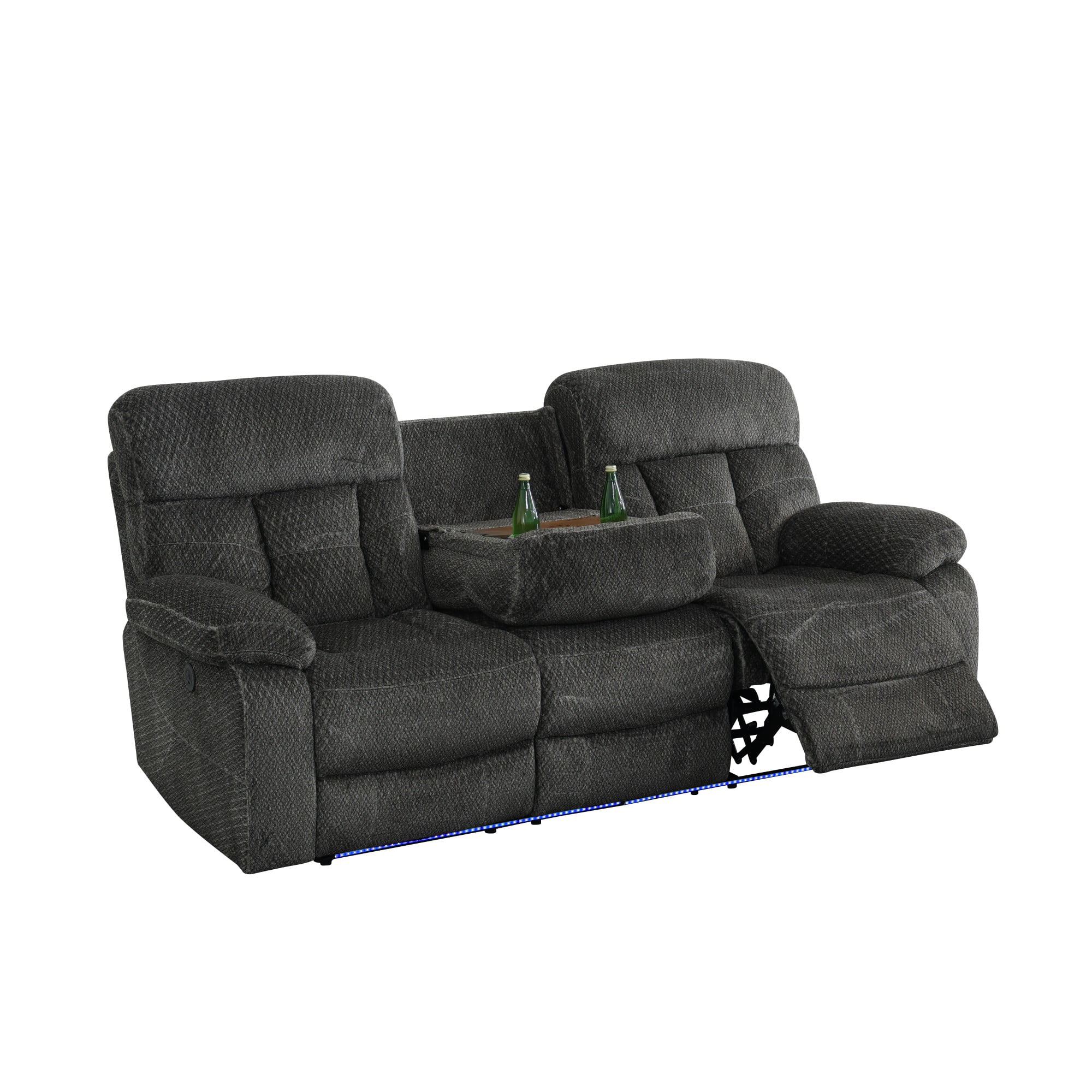 Gewnee 3‑Seater Power Recliner Sofa, Flocking Upholstery, USB Charging Port, Flip‑Up Tea Table, LED Ambient Light, Home Theater Seating for Living Room，Grey